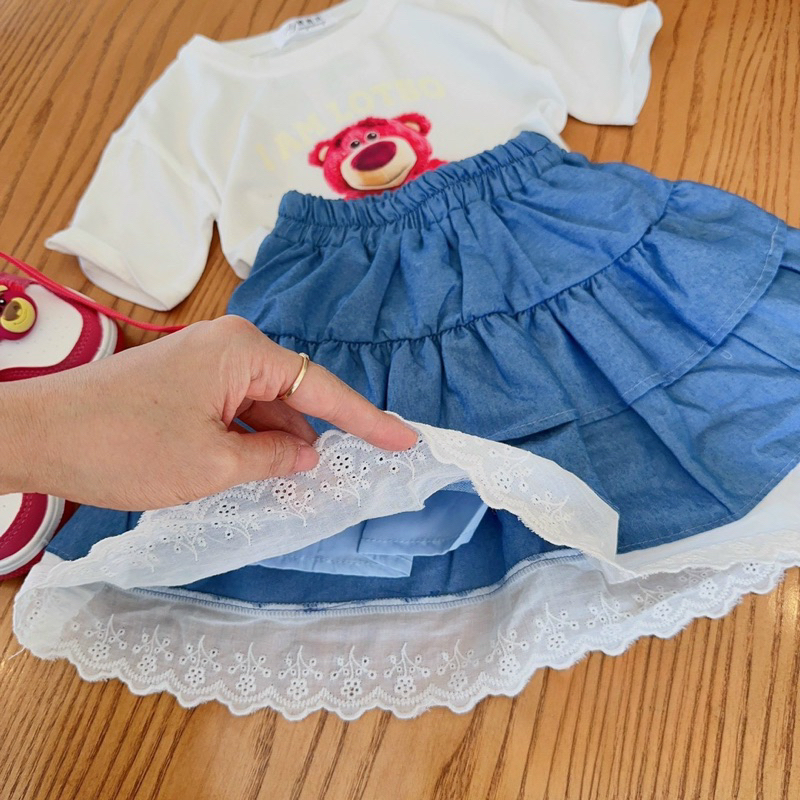 Siêu phẩm chân váy xoè tầng kèm áo Gấu Dâu siêu xinh size 8-32kg