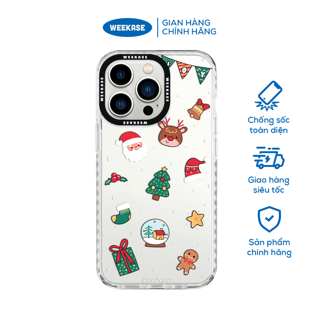 Ốp lưng iPhone viền trắng, đen chống sốc chống va đập Weekase in hình Christmas aesthetic, Noel icons - Màu in cực bền