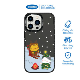 Ốp lưng iPhone viền trắng, đen chống sốc chống va đập Weekase in hình Christmas aesthetic, Mèo sưởi ấm - Màu in cực bền