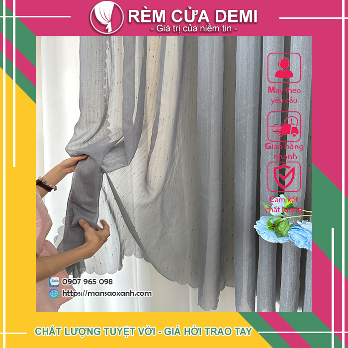 Rèm cửa sổ, rèm phòng trang trí VOAN XÁM sang trọng, hiện đại, trẻ trung.Ghi chú: Nhận số đo theo yêu cầu