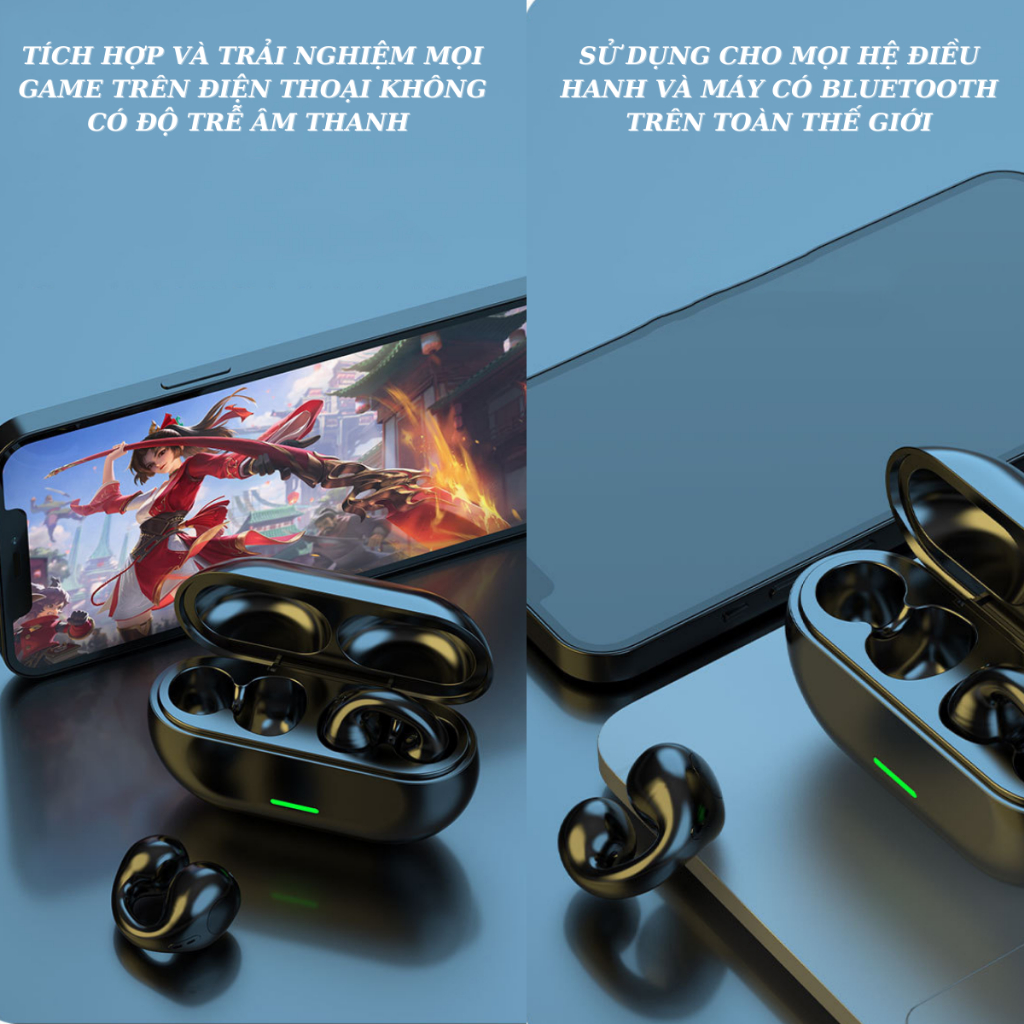 Tai Nghe Bluetooth Xương Tai T75 Không Dây, Nghe Gọi, Nhiều Chức Năng, Dùng Cho Iphone, Xiaomi, Samsung, Oppo, Laptop