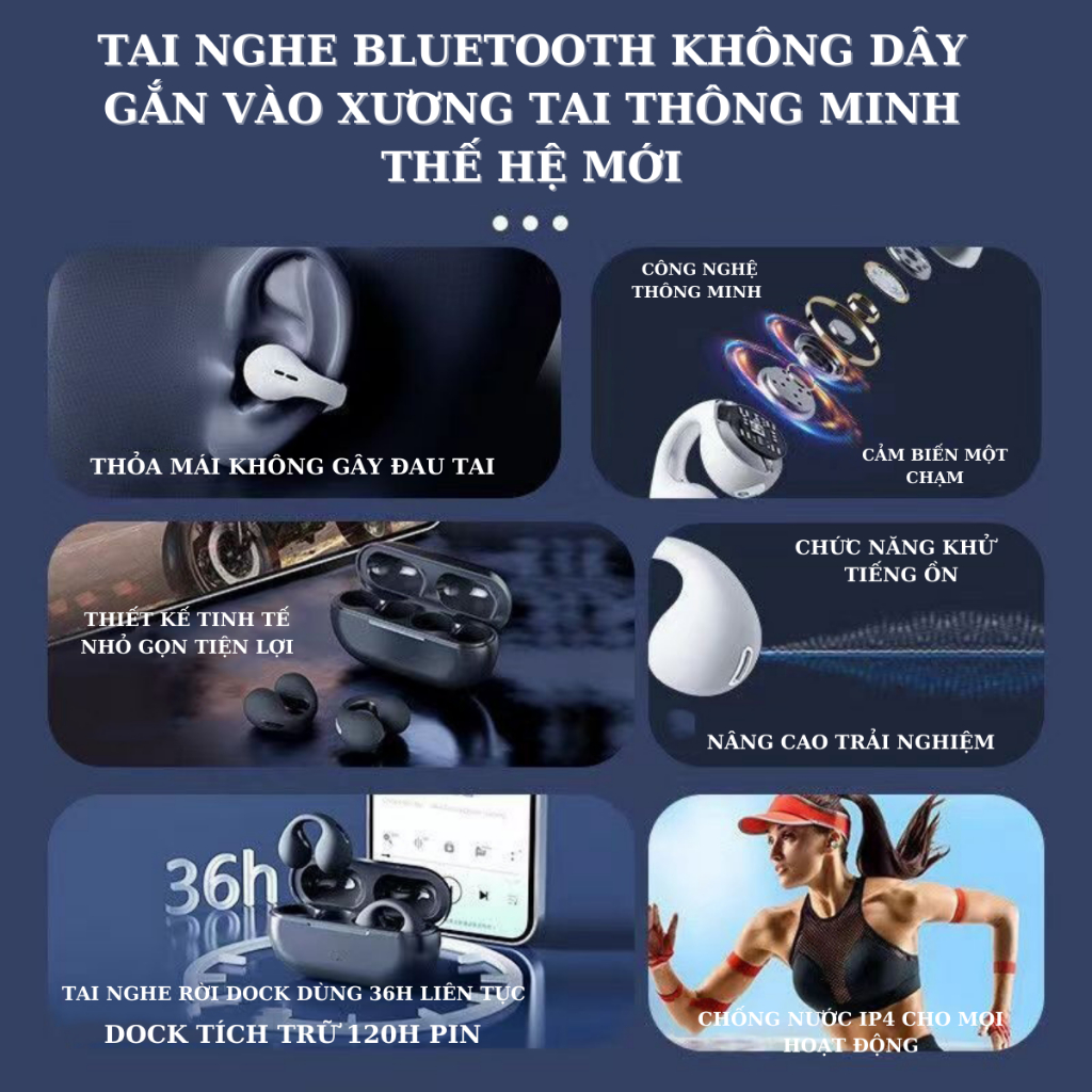 Tai Nghe Bluetooth Xương Tai T75 Không Dây, Nghe Gọi, Nhiều Chức Năng, Dùng Cho Iphone, Xiaomi, Samsung, Oppo, Laptop