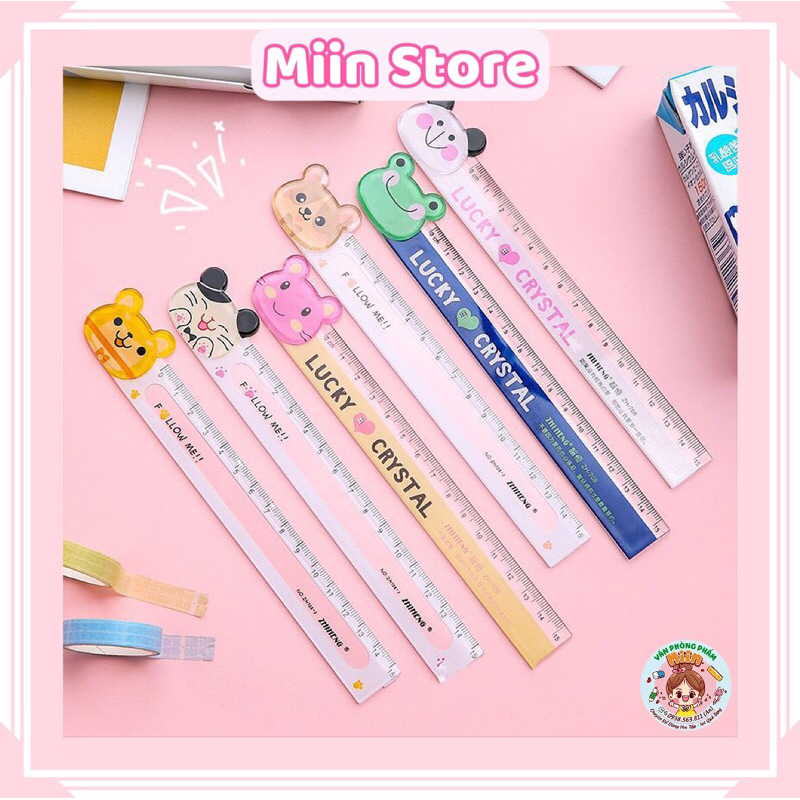 Thước Kẻ Trong Suốt Đầu Hình Con Vật Bằng Nhựa Mica Đo Độ Dài 15cm Hình Mèo Ếch Thỏ Gấu Panda Dễ Thương