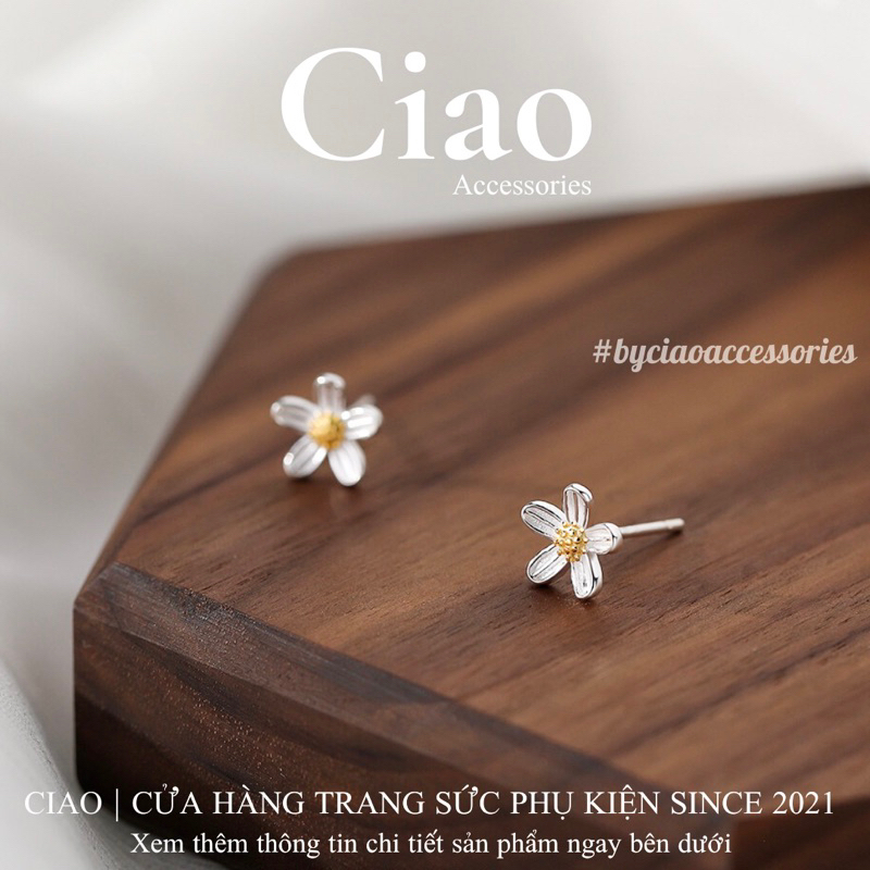 Khuyên tai/ Bông tai mạ bạc S925 hình hoa nhuỵ vàng tinh tế Misiu Ciao