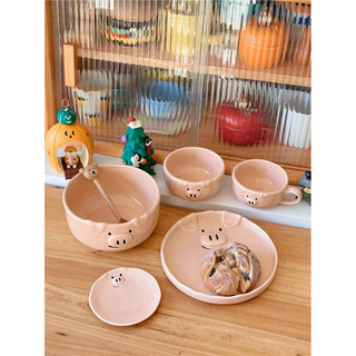 [Xả hàng] Bộ bát đĩa sứ heo hồng -Meii.decor