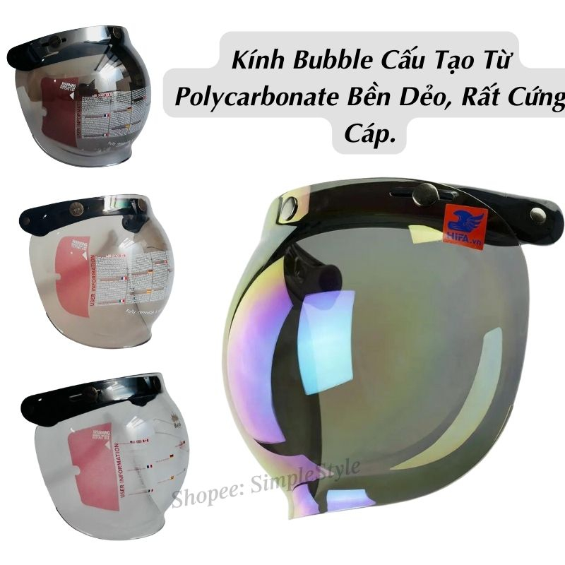 Kính Bubble Gắn Nón 3/4, Fullface - Kính Thay Mũ Bảo Hiểm Đủ Màu