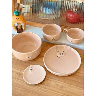 [Xả hàng] Bộ bát đĩa sứ heo hồng -Meii.decor