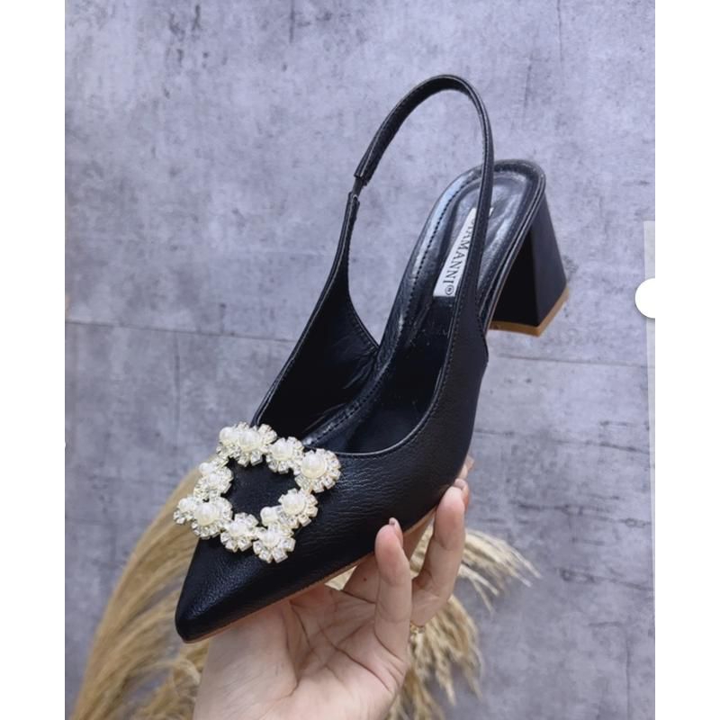Giày cao 6cm đính nơ vuông  Xinh xắn và êm chân  bigsize từ 32-45
