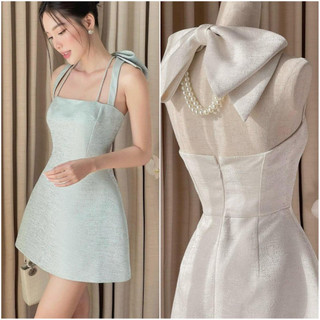 M2 Đầm thiết kế dáng xòe cổ yếm đính nơ kết cườm M2