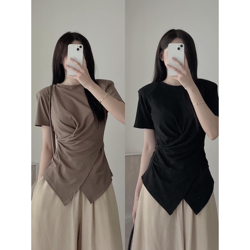 Áo thun cotton nhún eo hack dáng có bigsize