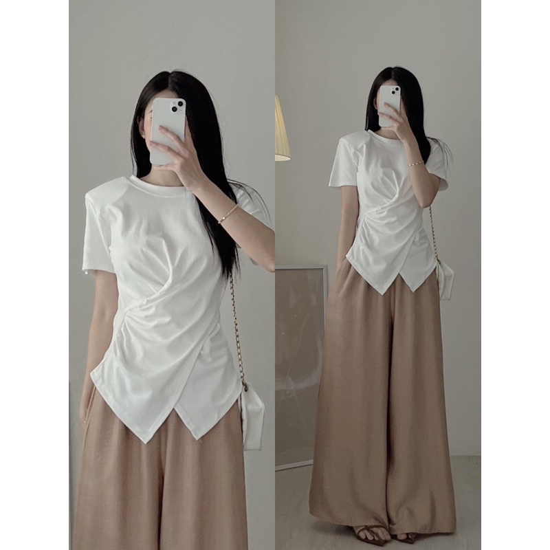 Áo thun cotton nhún eo hack dáng có bigsize