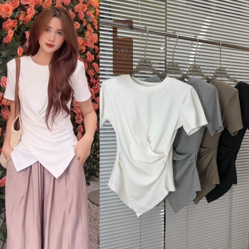 Áo thun cotton nhún eo hack dáng có bigsize