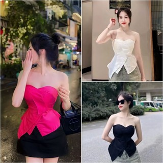 Áo ống cúp ngực quây nữ xẻ có mút dự tiệc