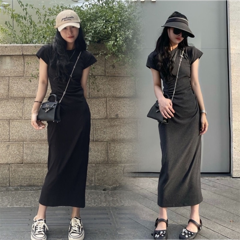 Đầm dài tiểu thư tay hến triết eo chất liệu thun mềm mại thoansg mát hàng qccc Yame clothing có bigsize