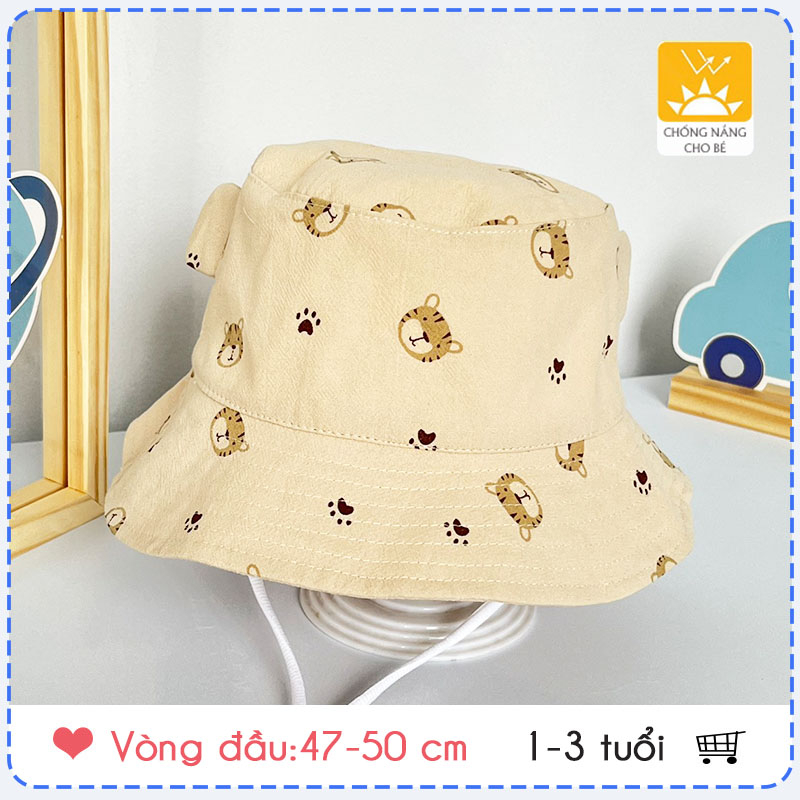 Nón Tai Bèo trẻ em 1-3 tuổi rộng vành che nắng Họa Tiết Động Vật Dễ Thương Phong Cách Hàn Quốc Cho Bé