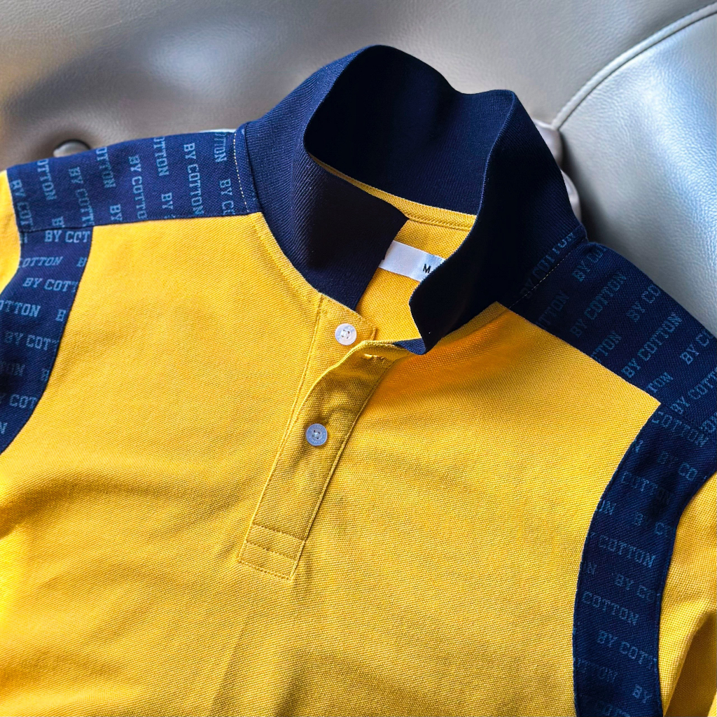 Áo Thun Nam Cao Cấp Polo Phối Vai Vàng Đen BY COTTON