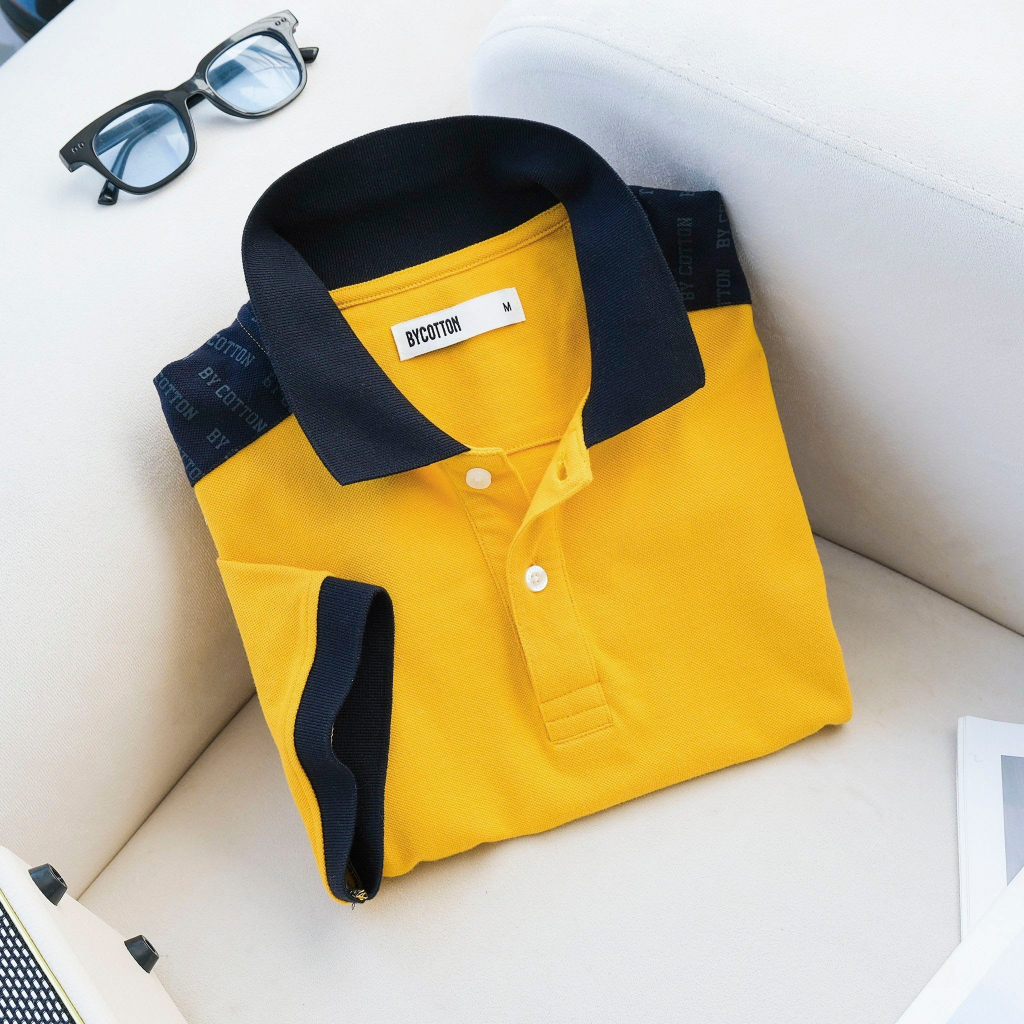 Áo Thun Nam Cao Cấp Polo Phối Vai Vàng Đen BY COTTON
