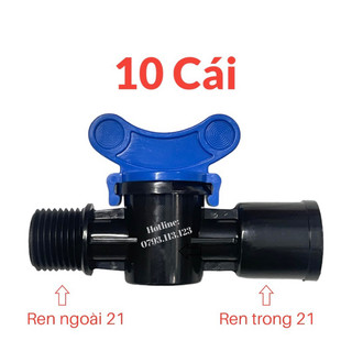 10 Van khoá nước, chỉnh áp nước 2 đầu răng (1 đầu răng ngoài 21 và 1 đầu răng trong 21) dùng nối béc tưới nối ren 21mm