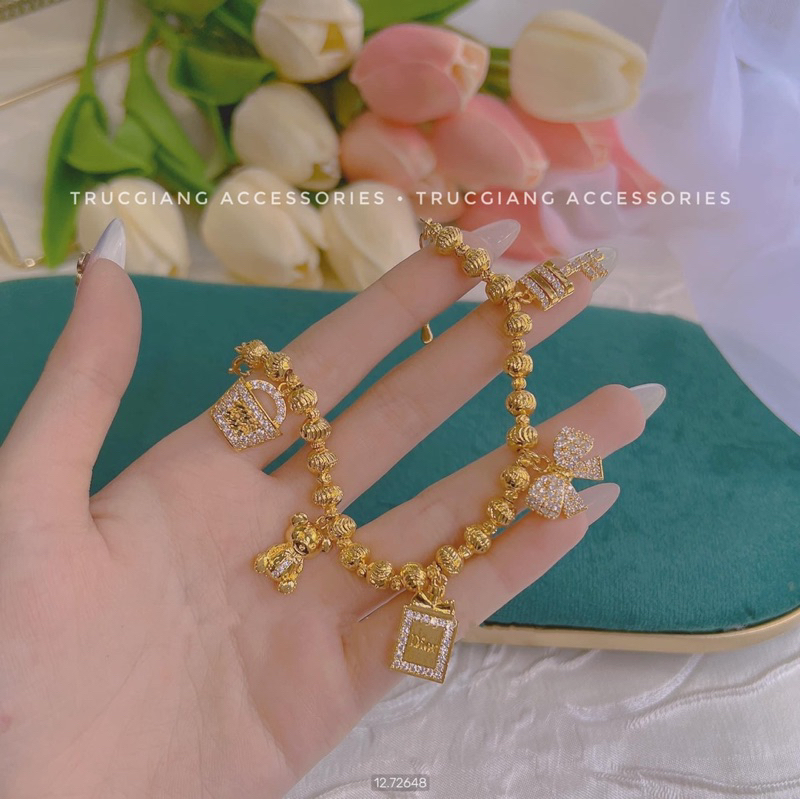 Lắc tay bi Xi bạch kim kèm 5 charm  💎