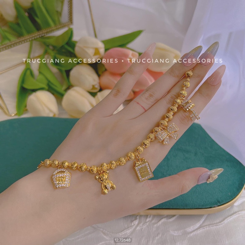 Lắc tay bi Xi bạch kim kèm 5 charm  💎