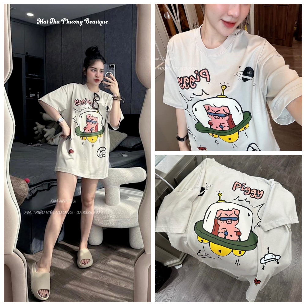 Áo Phông Áo Thun Nữ Tay Lỡ Dáng Thụng Đồ Đôi Cotton 40-70KG Bầu 70kg Mặc Được mẫu AOPHONGPIGGY. TP183