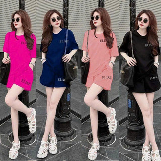 Set short cotton thêu logo elise cao cấp
