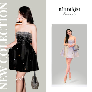 Váy Dự Tiệc Cúp Ngực Phối Đ.á Tỉ Mỉ Dáng Ngắn Sang Trọng Bùi Đượm Concept, Đầm Quây Chiết Eo Xòe Siêu Tôn Dáng