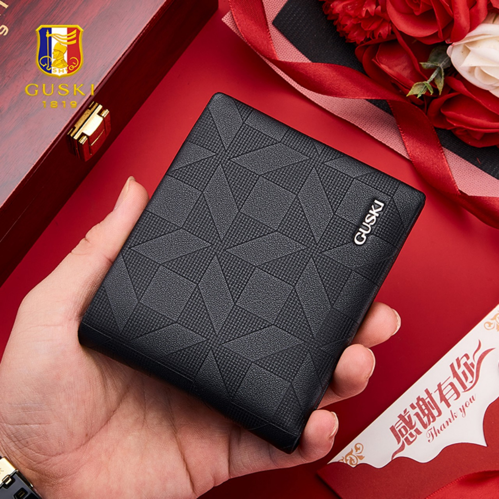 Ví nam cao cấp da bò GUSKI,bóp da nam da thật GKV03