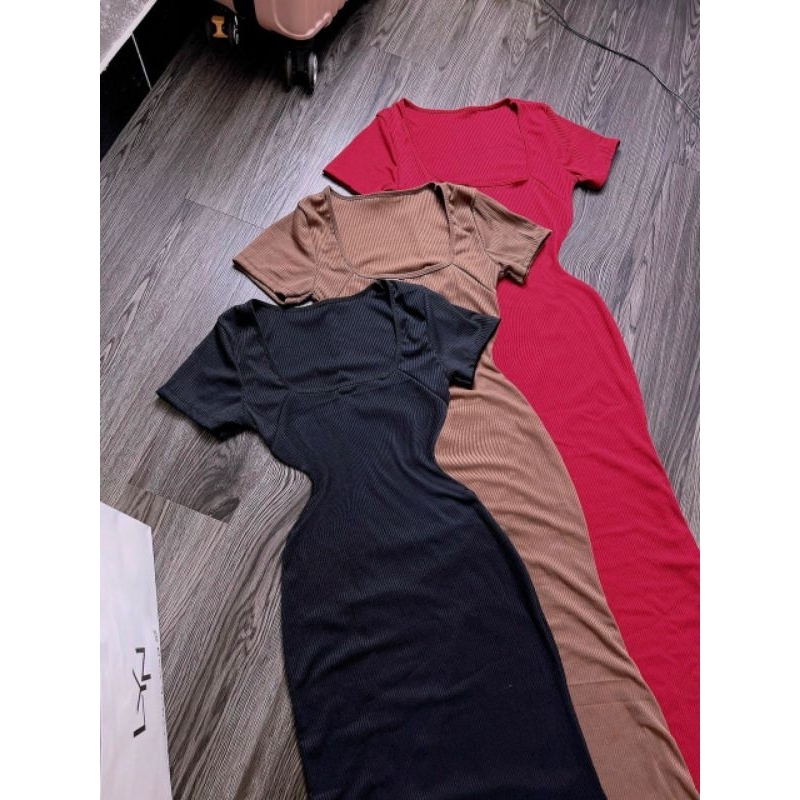 Đầm Tay Ngắn Cổ Vuông Xòe Đuôi Cá Basic - Dài Maxi Ôm Body Sexy - Tiểu Thư Bánh Bèo Cute Sang Chảnh Đi Chơi Đi Tiệc LS