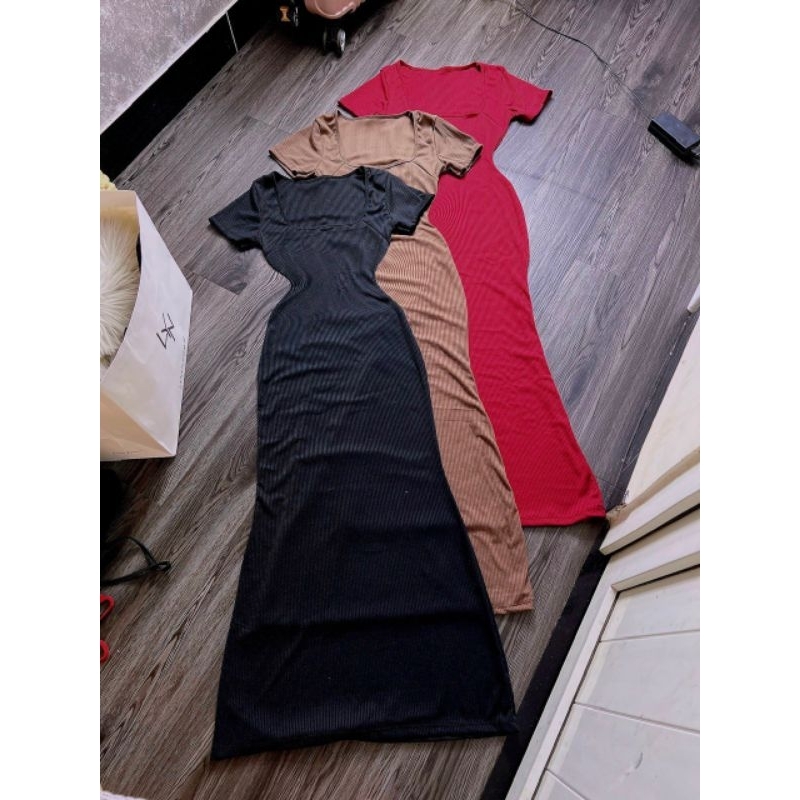 Đầm Tay Ngắn Cổ Vuông Xòe Đuôi Cá Basic - Dài Maxi Ôm Body Sexy - Tiểu Thư Bánh Bèo Cute Sang Chảnh Đi Chơi Đi Tiệc LS