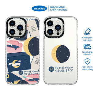 Ốp lưng iPhone viền trắng, đen chống sốc chống va đập Weekase in hình mặt trăng xanh - Màu in cực bền