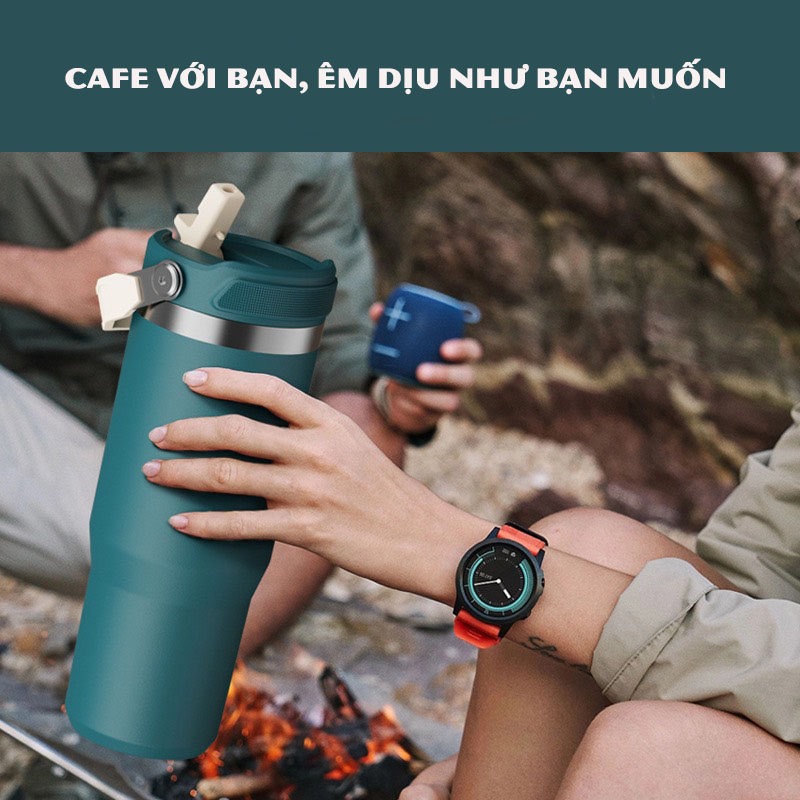 Cốc giữ nhiệt PITI có quai cầm tiện lợi ly giữ nhiệt 900ML kết hợp với bình giữ nhiệt inox 304 cao cấp kèm ống hút