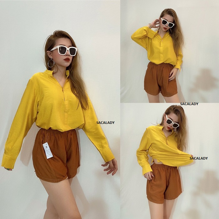 Áo Linen Cổ Trụ - Size S - 3654