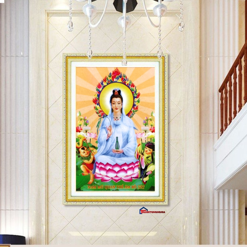 Tranh đính đá quan thế âm bồ tát 70cm x 50cm