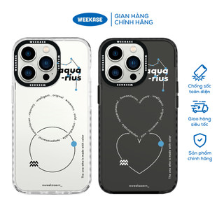 Ốp lưng iPhone viền trắng, đen chống sốc chống va đập Weekase in hình horoscope cung bảo bình - Màu in cực bền