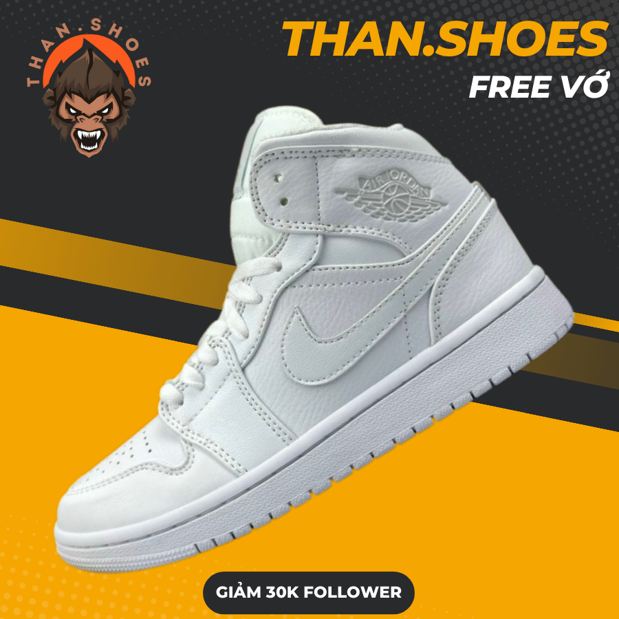 Giày JD1 Mid Patent Triple White, JD1 Cao Full Trắng Bản Cao Cấp - Than.Shoes