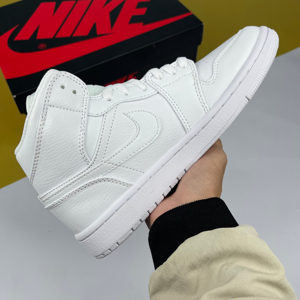 Giày JD1 Mid Patent Triple White, JD1 Cao Full Trắng Bản Cao Cấp - Than.Shoes