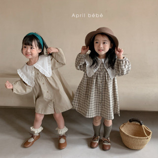April bébé - Váy bé gái mùa thu cao cấp phong cách Hàn đơn giản vải Cotton kẻ caro - Quần áo trẻ em