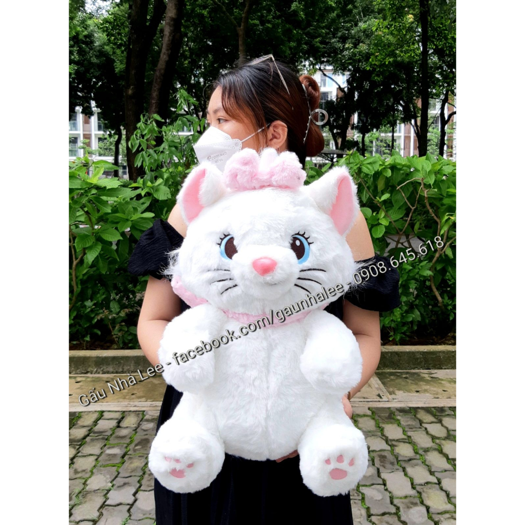 Bé gấu bông mèo Marie nơ hồng, size 45cm, lông đẹp mịn, hàng xịn sò nhập khẩu Đài Loan, mới 100%.