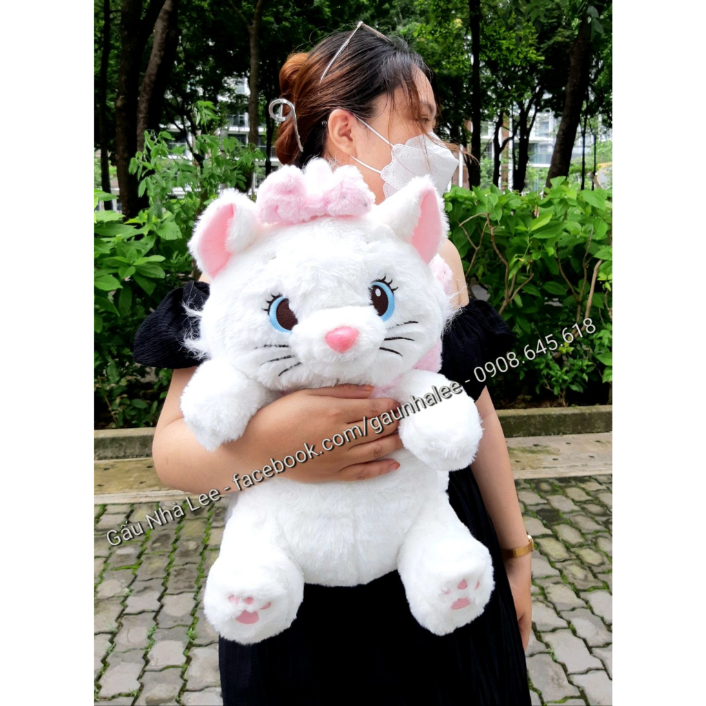 Bé gấu bông mèo Marie nơ hồng, size 45cm, lông đẹp mịn, hàng xịn sò nhập khẩu Đài Loan, mới 100%.