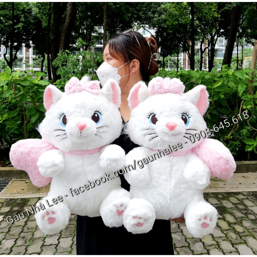 Bé gấu bông mèo Marie nơ hồng, size 45cm, lông đẹp mịn, hàng xịn sò nhập khẩu Đài Loan, mới 100%.