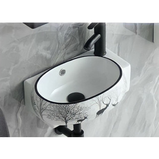 Lavabo góc treo tường hoa văn viền đen, chậu rửa mặt treo tường