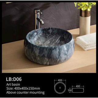 Lavabo đặt bàn hình tròn vân giả đá, chậu rửa mặt đặt bàn sứ giả đá