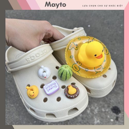 Set Jibbitz, Sticker, Charm 3D chủ đề vịt vàng DIY gắn Dép Crocs, Cross, Dép Sục, Cá Sấu MayTo