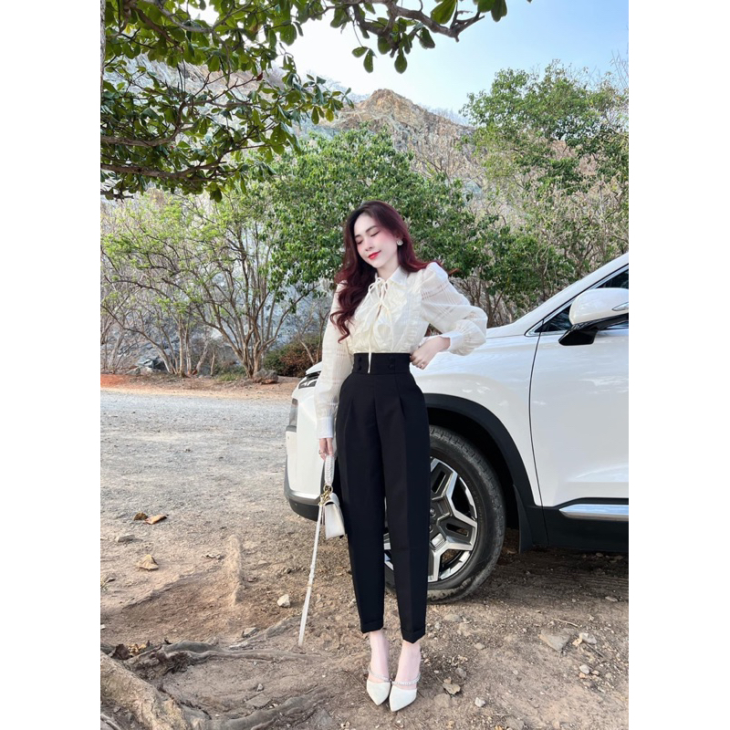 Quần baggy 4 khuy bọc vải chất tuyết mưa, mã mới tôn eo tôn dáng