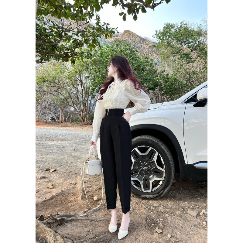 Quần baggy 4 khuy bọc vải chất tuyết mưa, mã mới tôn eo tôn dáng