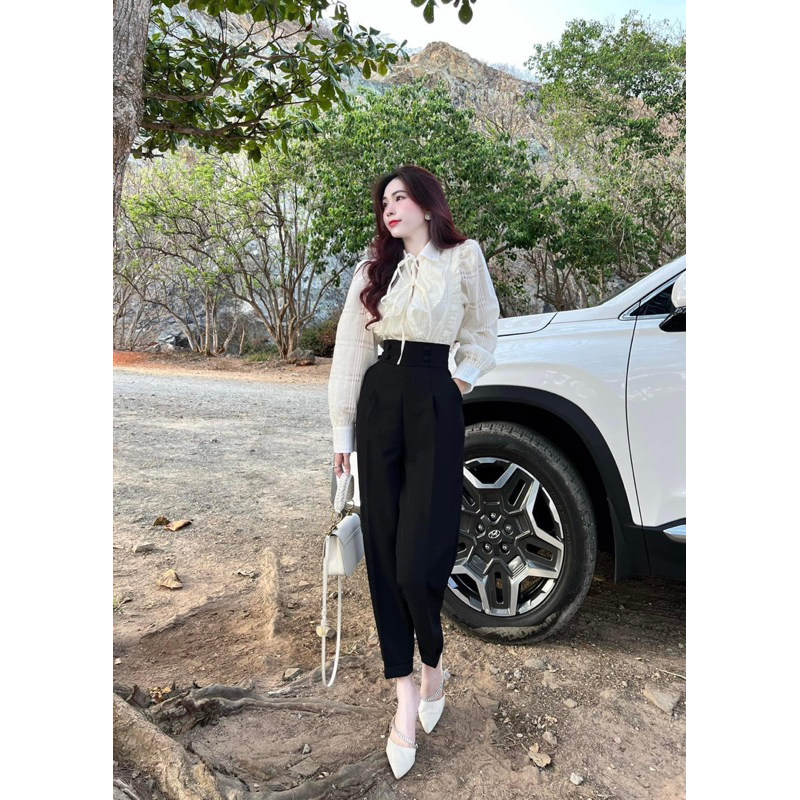 Quần baggy 4 khuy bọc vải chất tuyết mưa, mã mới tôn eo tôn dáng