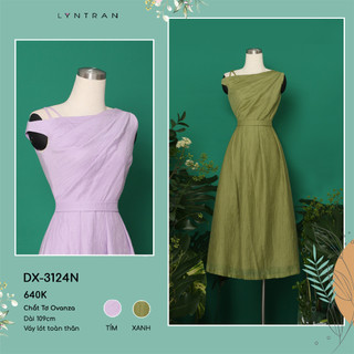 Váy xòe lyn tran dx-3124n lệch vai chất tơ ovanza mềm mịn