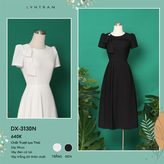 Váy xòe LYN TRAN DX-3130N nơ vai Chất Trượt Lụa Thái Mềm Mịn Trơn Sóng