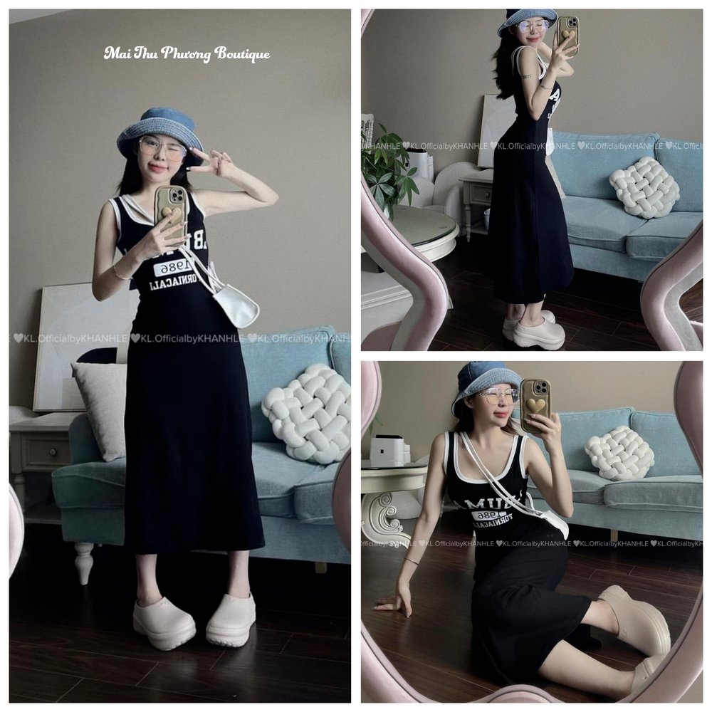 Váy Phông 3 Lỗ Dáng Dài Đầm Phông Dáng Suông Cotton Thoáng Mát Bầu 70kg cũng mặc được mẫu VAY3LO1986 TP184